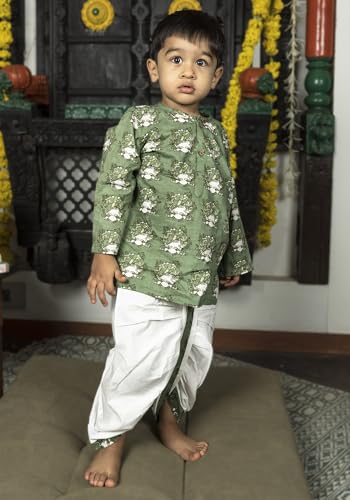 Image of POLKA TOTS Cotton Full Sleeve Printed Kurta Dhoti For Infant & Toddlers | Ethnic Wear For Festival & Wedding & Functions