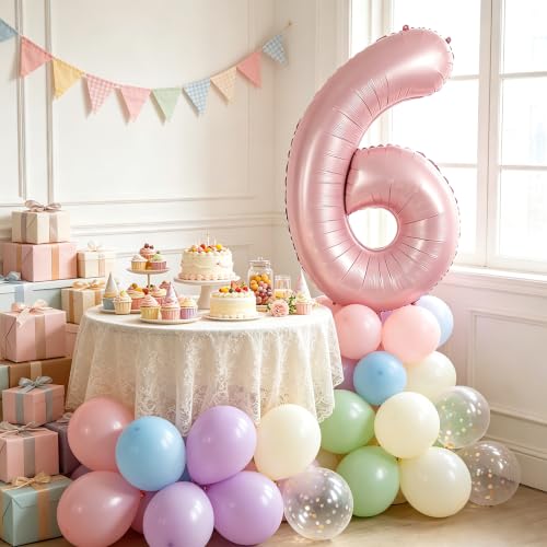 Image of TONIFUL 40 Inch Pastel Pink Number Balloon Balloon Big Pink Digital Balloon for Girl's Birthday Party Wedding Bridal Shower Engagement Anniversary Photo Shoot Supplies(Number 6)