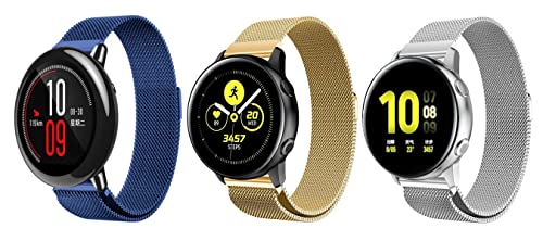 Image of ACM Pack of 3 Watch Strap Magnetic Loop 20mm compatible with Compaq Q Watch Smartwatch Metal Chain Band (Blue /Champagne Gold /Silver)