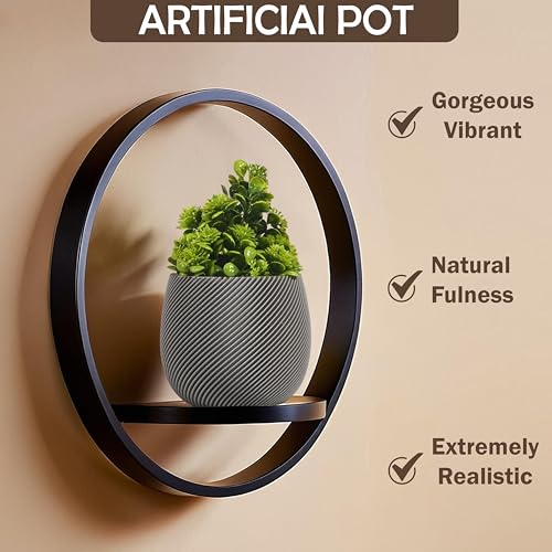 Image of Kuber Industries Indoor Artificial Plants with Pot for Shelf and Table Top | Potted Faux Plants for Home Decor & Office Desk | TV Unit Decorative Items for Living Room | 4001 - Grey