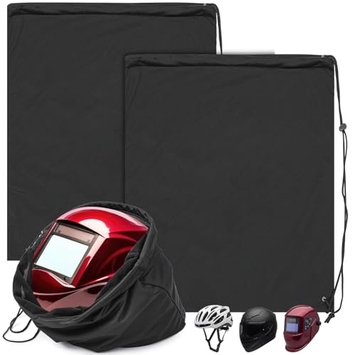 Yeyeplum Motorcycle Helmet Bags Welding Hood Bag with Drawstring Locking Large Lightweight Microfiber for Motorcycle Sports Riding Travel Bicycle Snowmobile Helmet Storage(Black 2 Pcs)