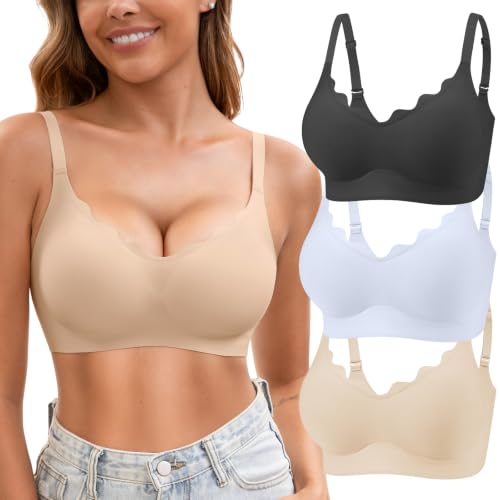 Image of Womens Seamless Tshirt Jelly Bras 3 Pack Wireless Comfy Bralettes | No Show under Clothes,Full Coverage,No underwire with Lightly Support for Small Chest,Removalble Fixed Pads
