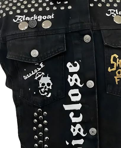 Mens Rockstar Black Studded Jean Pop Rock Blackgoat Denim Vest3