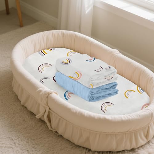 Miniatura 6 de Roeowene 2pcs Sábana Bajera Cuna Bebé 82x41cm Muselina Algodón Ajustable Sábanas Carrito Bebé Protector Colchón Capazo Funda Recién Nacidos