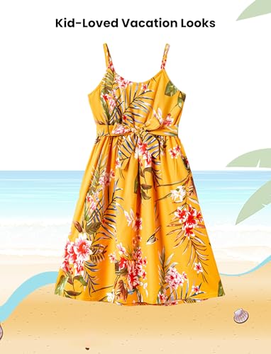 Image of PATPAT Family Matching Outfits Mommy and Me Dresses Hawaiian Tropical Vacation Beach Spaghetti Strap Dress and Shirt