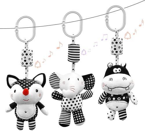 XIXILAND Black and White Baby Toys 0-3 Months, Stroller Toys Hanging Rattle Toys for Babies, Infant Toys Newborn Toys High Contrast Car Seat Toys with Wind Chimes for 0 3 6 9 12 Months Boys Girls
