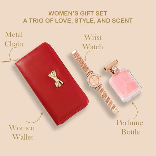Image of Women's Hamper Gift Set Wallet, Watch, Long-Lasting Perfume | Gifts for Woman | Birthday Gifts for Women | Rakhi Gift for Sister | rakshabandhan Gifts for Sister (Dark red)