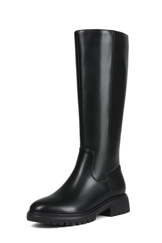 Image of ZJA Knee High Boots Women Platform Round Toe Low Flat Heel Fall Riding Fashion Tall Boots Long Clearance Boots