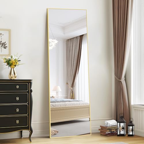 WOLIBEER Specchio a Figura Intera 161 x 52 cm,Specchio Rettangolare a Figura Intera con Cornice in Alluminio Dorato Specchio da Parete Specchio da Terra per Camera da Letto Soggiorno Spogliatoio