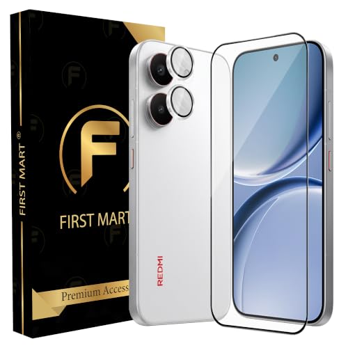 Image of FIRST MART Tempered Glass for Redmi Turbo 5 5G with Silver Camera Ring Guard & Installation Kit | HD Clear Edge-to-Edge Screen Protector, Scratch Resistant, Case-Friendly | Pack of 1