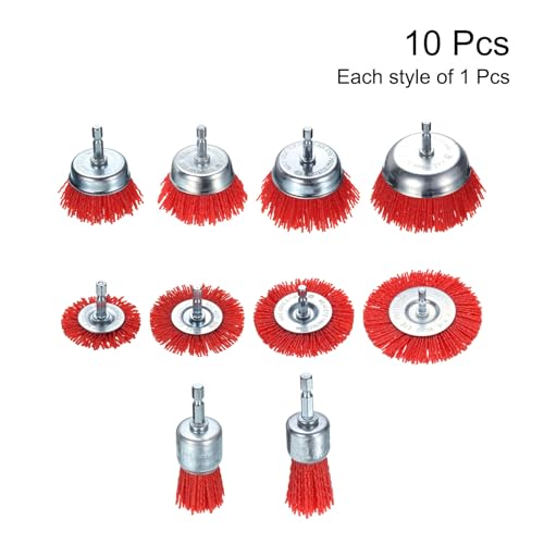 Image of HARFINGTON 10pcs Nylon Filament Wire Wheel Cup Brush for Drill, Abrasive Brushes Set with 1 /4 inch Hex Shank, 1 inch,1 1 /6 inch,2 inch,2.56 inch,3 inch,4 inch, Used for Rust /Corrosion /Paint Removal and Scrub Surface