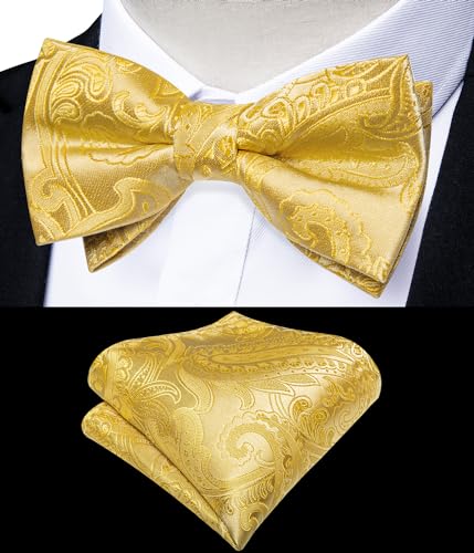 DiBanGu 2PCS Father and Son Bow Tie Silk Mens and Boys Pre-tied Bowtie & Pocket Square Cufflinks Set Kids Adjustable Bow Tie3