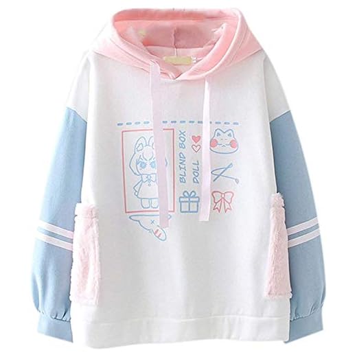 Kvinnors Japanska Stil Hoodie Girls Womens Kawaii Barnlig tryckt Varm Velvet Japansk hoodie Bekväm och varm (Color : Pink, Size : S)