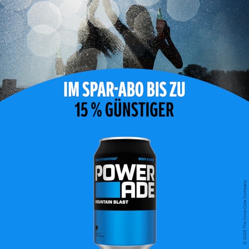 Powerade Sports Mountain Blast - kalorienarmes, isotonisches Sportgetränk mit exotischem Fruchtgeschmack - Elektrolytgetränk in in Einweg Dosen (24 x 330 ml)