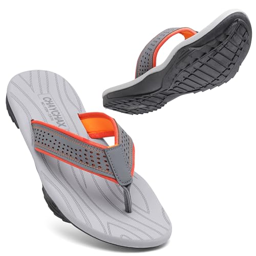 ChayChax Tongs Hommes Souple Sandales de Sports Antidérapante Flip Flops Décontractée Chaussures de Plage et Piscine,Gris-Orange,41 EU