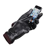LAOWWO PU Leather Touchscreen Gloves Driving Gloves Black Winter Warm Gloves
