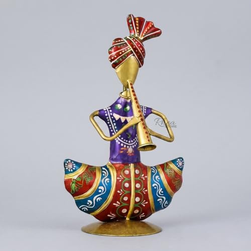 Image of Rajasthani Mini Sardar Musician Showpiece with Pipadi Instrument, Metallic Traditional Table Decor Item for Corporate Bulk Gifting and Office Desk Ornament (2x10x16 cm)