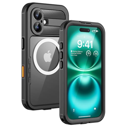 Lanhiem Magnetic Case for iPhone 16 Plus IP68 Waterproof Dustproof Phone Case [Compatible with Magsafe] [Built-in Screen Protector] Full Body Heavy Duty Rugged Phone Cover 6.7 inch Black