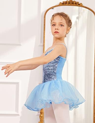 Zaclotre Girls Sequin Leotard Sparkly Strap Ballet Skirted Leotards Tutu Dress Ballerina Outfit Dance Costume Blue Size 8-9 Years - 2