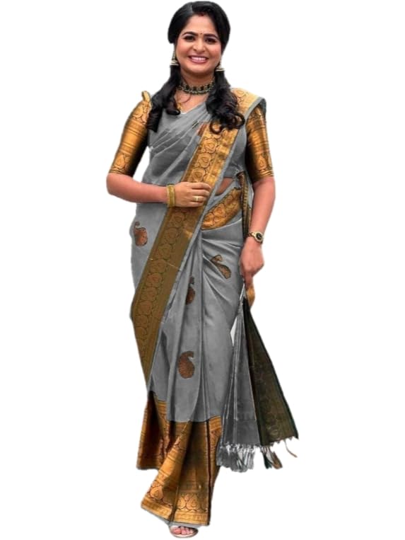 Royal Blue Silk Saree with Silver Zari Border, Paisley Motifs, Traditional Indian Ethnic Wear-image-49