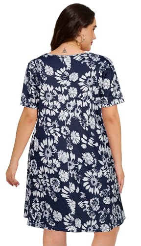 Image of elescat Plus Size Summer Dresses for Women Casual Short Sleeve Pockets Loose Oversized T Shirt Sundress 2026