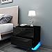 YOLEO Table de Chevet avec l'éclairage LED, Meuble de Rangement Table, Table de Chevet à 2 tiroirs de Style Moderne - (55 x 50 x 37cm) (Noir Brillant)