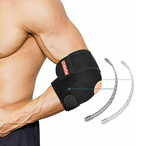 Elbow Support, Elbow Brace,Adjustable Neoprene Elbow Brace with Dual-Spring Stabiliser, Elbow Strap for Golfers Elbow, Tennis Elbow, Arthritis, Sports Injury Pain Relief and Provides Support,Unisex