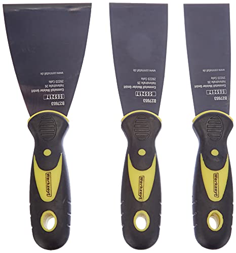 Werkzeyt B27653 Set schilderspatels, 3-delig, 40 mm, 50 mm en 75 mm, 2K-greep en lemmet van robuust staal, voor het plamuren en schrapen van verf of behang, universele spatel - Afbeelding 3