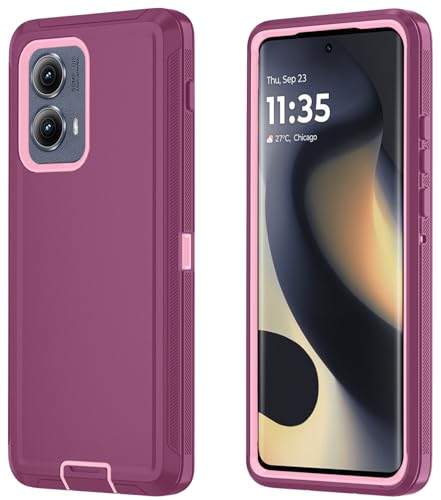 Qinmay Phone Case for Motorola Moto Edge 5G 2024 Case , Heavy Duty Shockproof & Dropproof 3-Layer Cover Phone Case for Motorola Moto Edge 2024(WineRedPink)