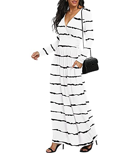 Image of LILBETTER Women Long Sleeve Deep V Neck Loose Plain Long Maxi Casual Dress