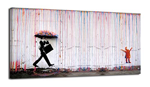 Banksy Canvas Print Colorful Rain Graffiti Wall Art Print Gallery Wrapped Image Mural Artwork For Home Decoration Modern Framed Poster Gift (Banksy Artwork 5, 20X40 Inch) #TOP5