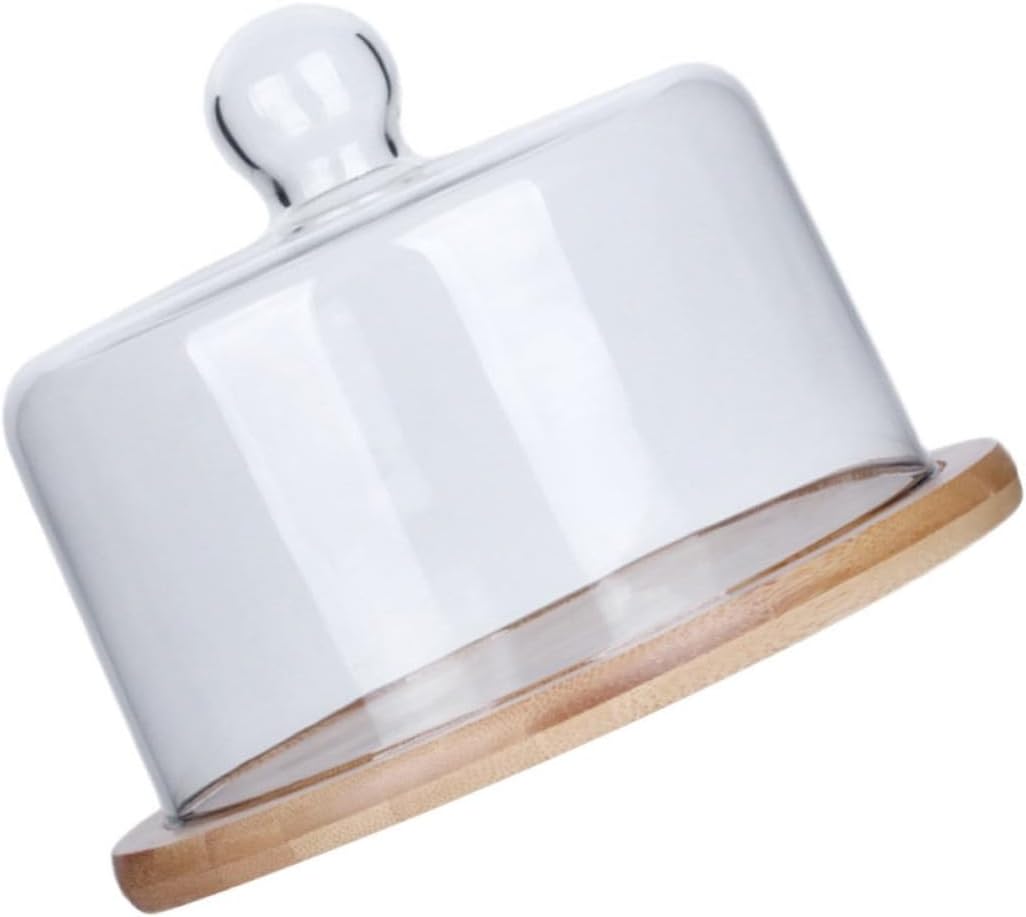 Glass Cake Cover Dome with Large Wooden Tray, Food Protective Dessert Cover, Household Cake Display Dome for Dustproof Food Preservation and Serving