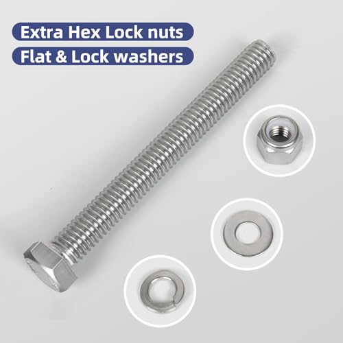 Image of (24 Sets) 1 /4-20 x 1 /2 inch Hex Head Screw Bolt,Lock Nuts,Flat & Lock Washers Kits,304 Stainless Steel 18-8,Fully Threaded