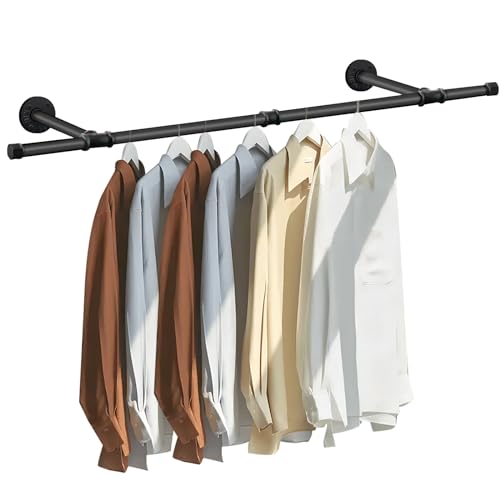 Yawinhe Perchero de Pared Industrial,112cm para Ropa,Juego de 1,Barra Vintage de Tubo Desmontable,...