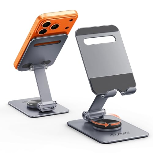 ORICO Support Téléphone Bureau, Rotation 360°, Porte Telephone Réglable et Pliable, Support Telephone en Aluminium pour iPhone 17/16/15/14/13/12 Pro Max et...