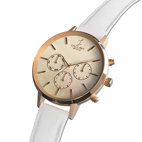 Enclave Moira Wrist Watch For Women (Pink Seashell/Rose Gold/White Leather) #TOP1