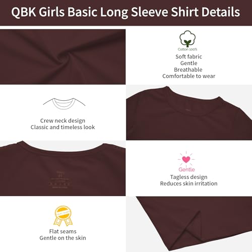 Image of 3T 4T 5T to 12 Years Girls Long Sleeve Shirts Kids Cotton T-Shirt Toddler Basic Crew Neck Top