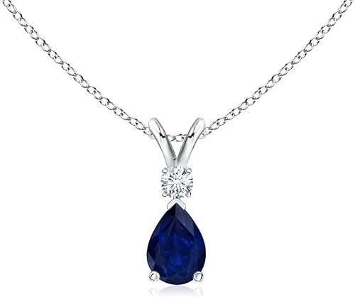 Miniatura 9 de Colgante de lágrima de zafiro azul con diamante en plata zafiro azul de 0236 x 0157in Plata esterlina Zafiro Diamante