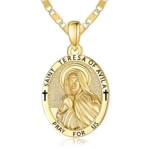 Patron Saint Medals, 14K Gold Catholic Pendant Necklaces, Christian Jewelry Religious Gifts for Women with 22