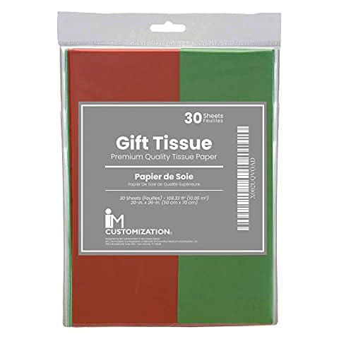 IM Customization Red and Green Christmas Tissue Paper - 30 Sheets - 20 x 26 Inches - for Christmas Gifts, Holiday Crafts, and More Cover