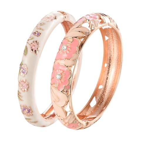 UJOY Colors Handcraft Jewelry Cloisonne Bracelet Enamel Hollowed Bird Spring Hinged Womens Bangles Gifts Box 88A08-55A18 Pink White Cover