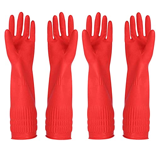Eopzo Latex Cleaning Gloves for Kitchen Dishwashing & Cleaning Cloth | Waterproof & Reusable, 2 Pair Pack (4 Red Gloves)