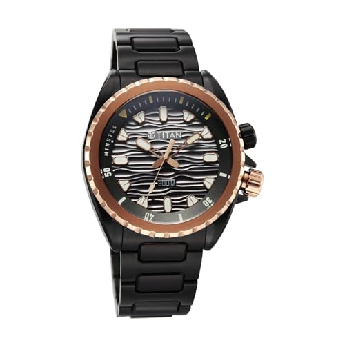 Image of Titan Zero Hour Diver's 200m Analog with Black Dial Black Stainless Steel Strap Watch for Men - 10068KM02
