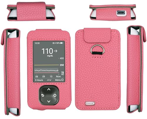 SNK Dexcom G7 / G6 Receiver Fitted Leather Case W/Screen Protector & Lanyard (Pink)