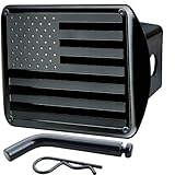 TrkWyze Patented American Flag Trailer Hitch Cover 2 inch, Riveted Aluminum Flag Hitch Cover, CAR-WASH-Safe Tow Hitch Covers, Rust-Resistant, Hitch Receiver Cover (Reg+Pin&Clip)