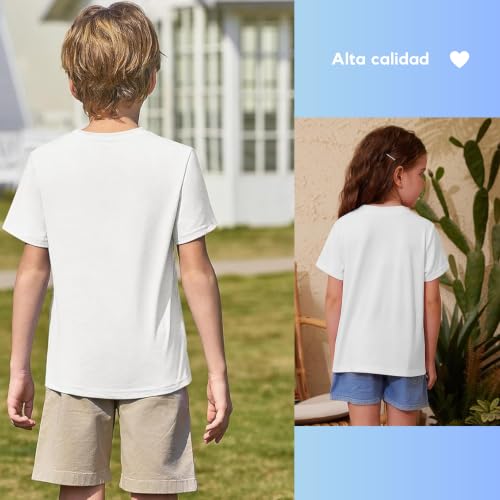 Miniatura 5 de Vida Sol Camiseta Infantil 100 Algodón, Unisex, Manga Corta, Cuello Redondo, 1 Unidad, Suave Y Transpirable, Diseño Básico Y Cómodo, Ideal Para Uso Diario, Tallas 5-6 Años, Blanco, Xs