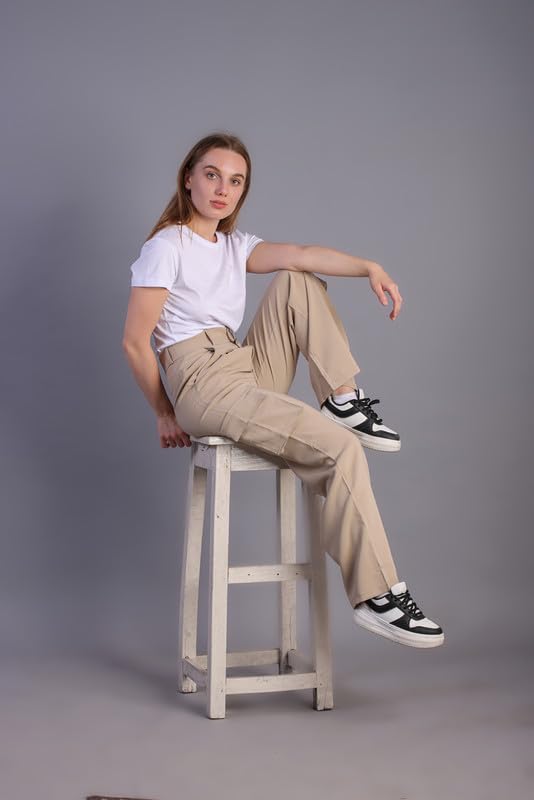 Image of HIGH Buy Women Korean 5 Pocket Cargo Comfort and Styles Baggy Super Lycra Pants for Women and Girls - Perfect High Waist Trousers for Women