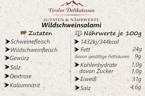 Almgourmet - luftgetrocknete Salami mit 20% Wildschweinfleisch - 2 Stück je 180g - italienische Edelsalami