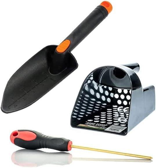 Sluice Monkey Metal Detecting Black Sand Scoop, Hand Trowel and Brass Probe