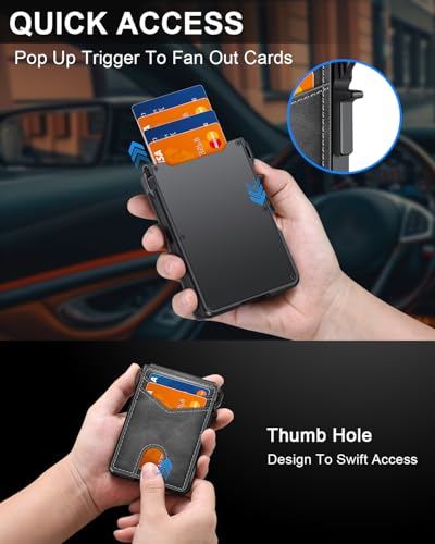 Image of ZALVEX Wallet for Men, Mens Minimalist Wallet 9-13 Cards, Slim Compact Wallet with Money Clip & ID Window, RFID Blocking Smart Pop Up Card Wallet, Metal Aluminum Credit Card Holder Bifold Wallet